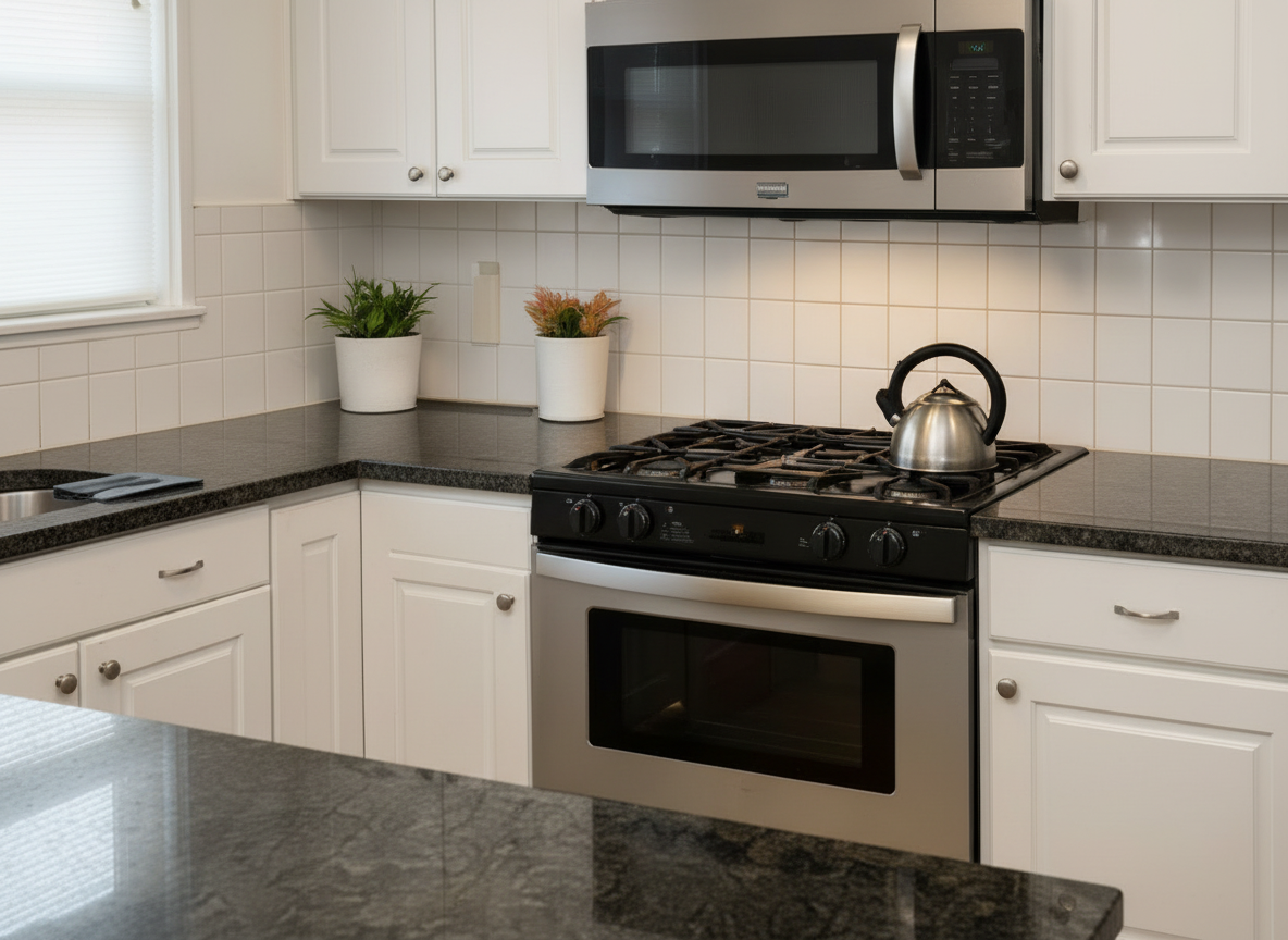 Professionally deep cleaned kitchen with sparkling surfaces and sanitized appliances in Metro Detroit home