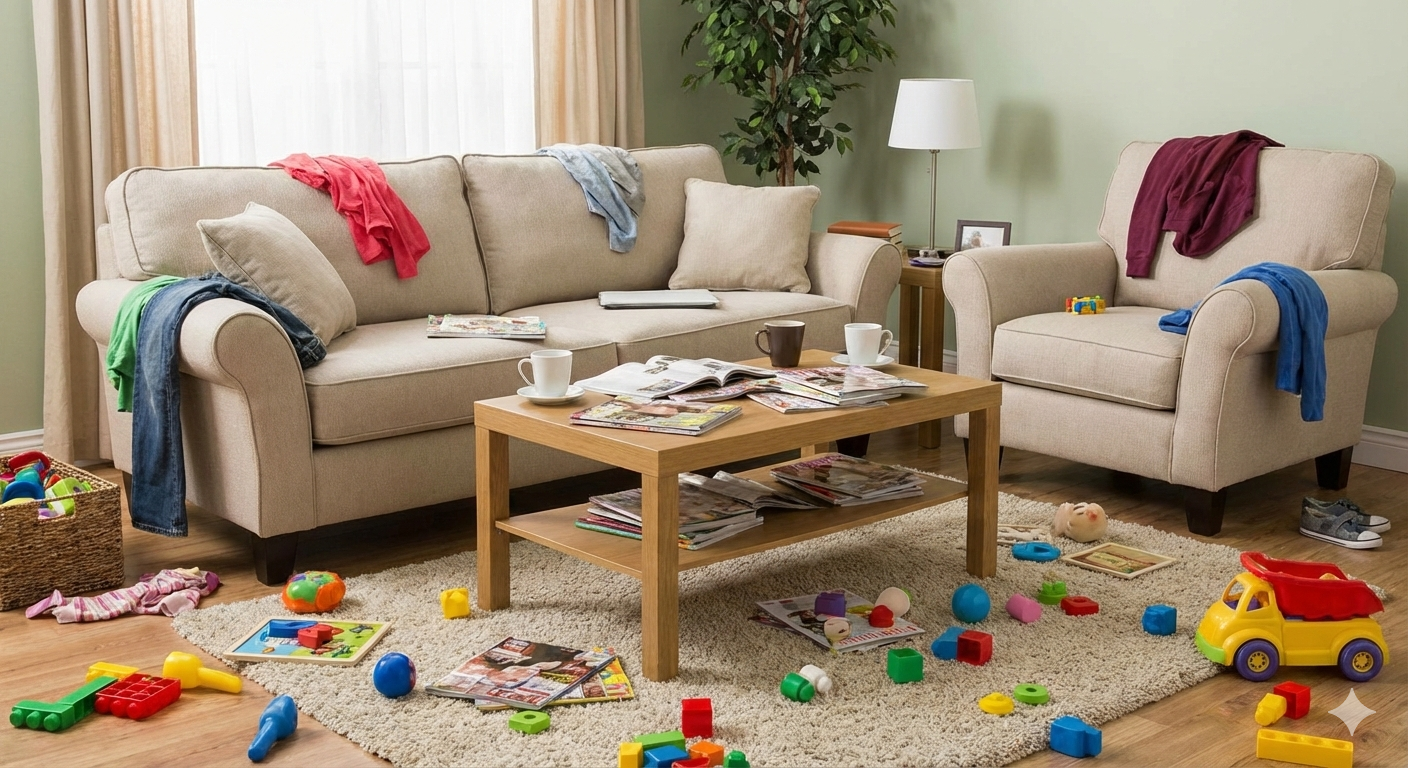 Living Room before professional cleaning in Metro Detroit